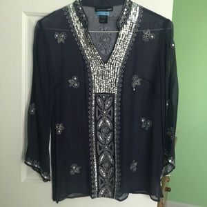 Navy tunic with silver embroidery